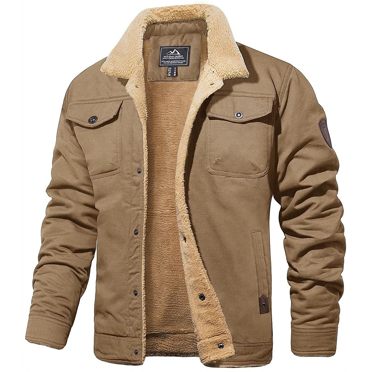 Heren Winterjack met Teddyvoering en Knoopsluiting Regular Fit Khaki