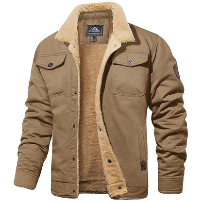 Heren Winterjack met Teddyvoering en Knoopsluiting Regular Fit Khaki