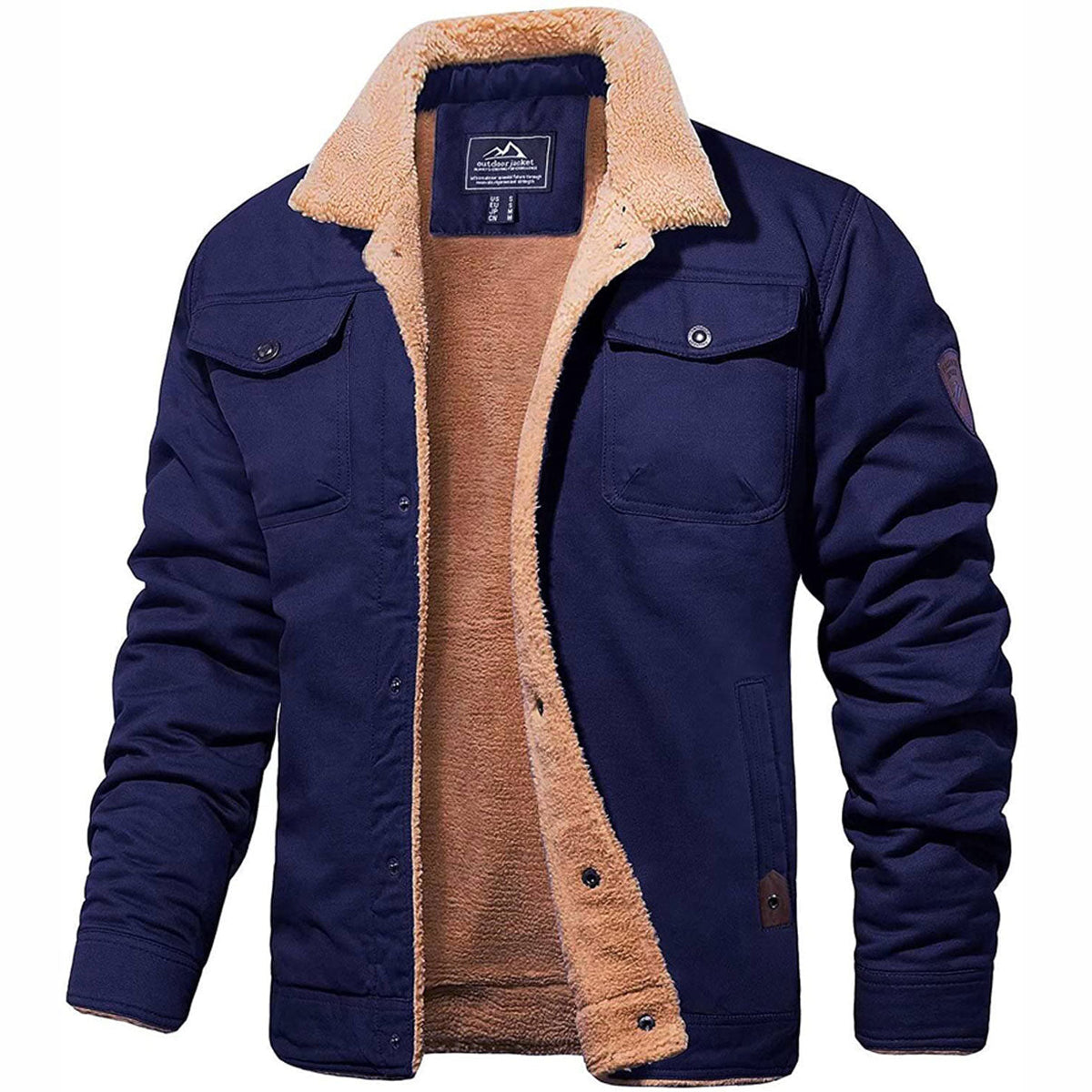 Heren Winterjack met Teddyvoering en Knoopsluiting Regular Fit Marineblauw