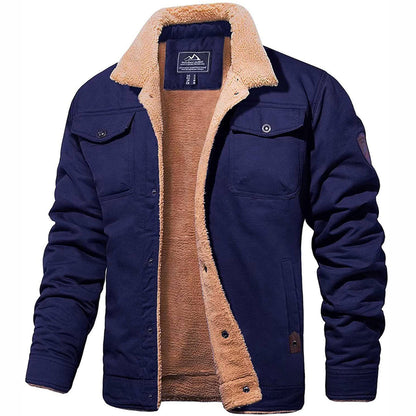 Heren Winterjack met Teddyvoering en Knoopsluiting Regular Fit Marineblauw