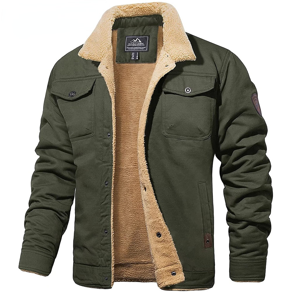 Heren Winterjack met Teddyvoering en Knoopsluiting Regular Fit Groen