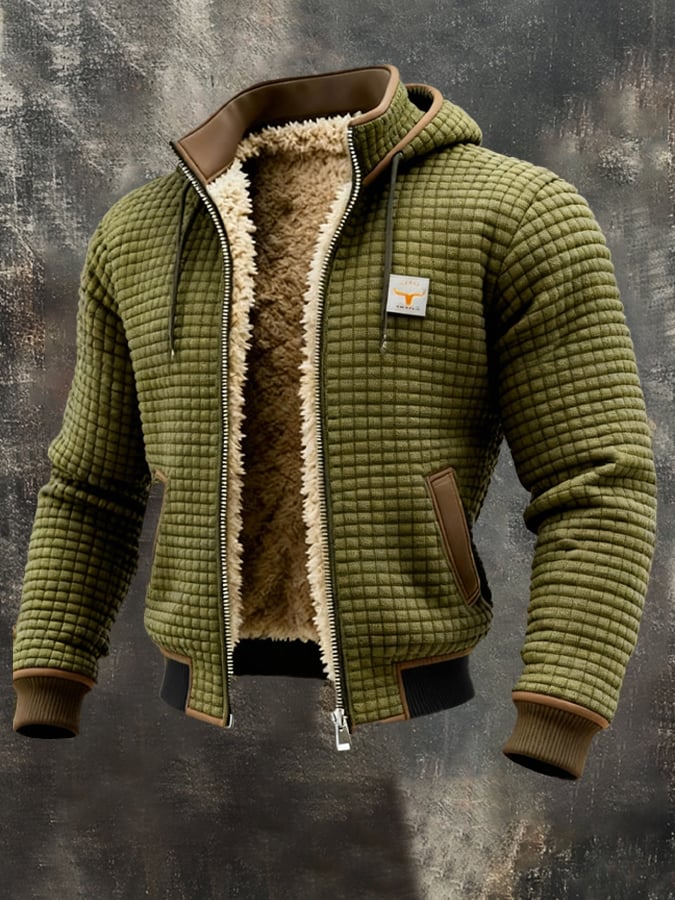 Heren Winterjacket met Capuchon, Ritssluiting en Gevoerd Interieur Legergroen