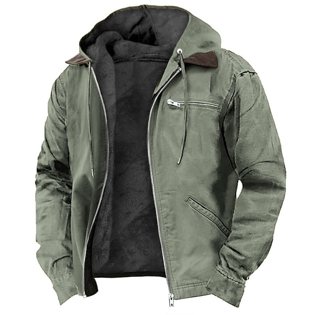 Heren Winterjas met Capuchon en Ritssluiting Legergroen