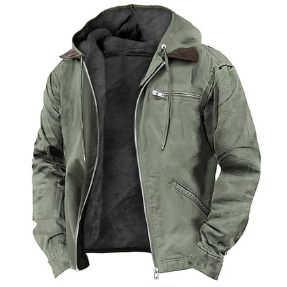 Heren Winterjas met Capuchon en Ritssluiting Legergroen