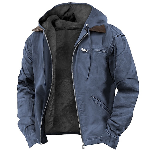 Heren Winterjas met Capuchon en Ritssluiting Blauw