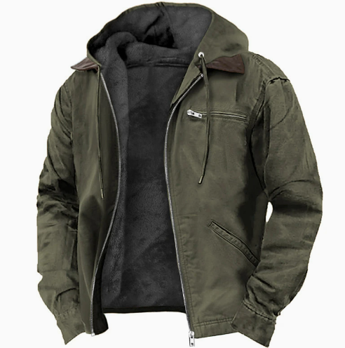 Heren Winterjas met Capuchon en Ritssluiting Legergroen