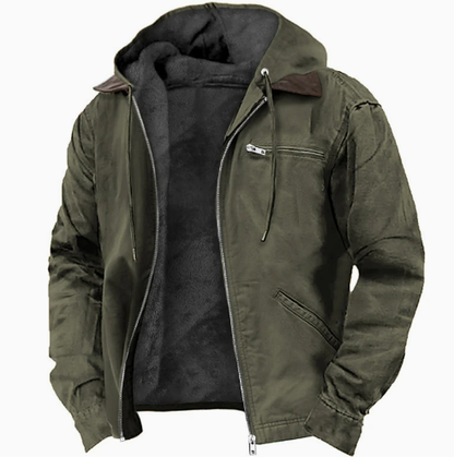 Heren Winterjas met Capuchon en Ritssluiting Legergroen