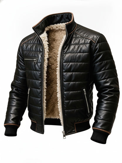 Heren Winterjas met Teddyfoering en Opstaande Kraag Zwart