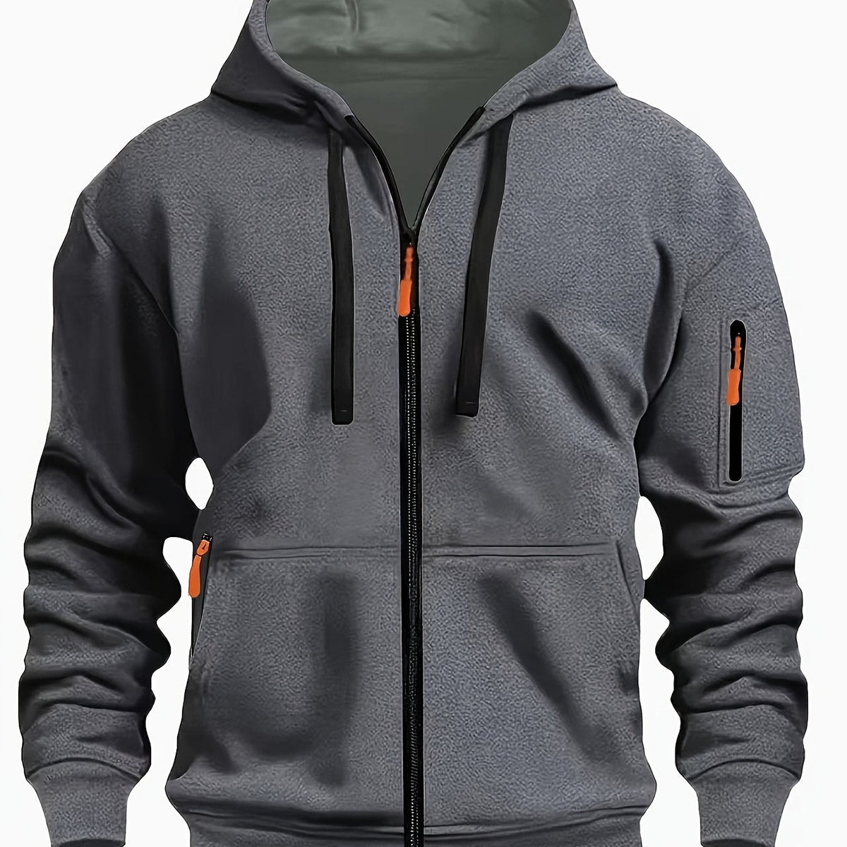 Heren Zip Hoodie met Mouwzak Donkergrijs