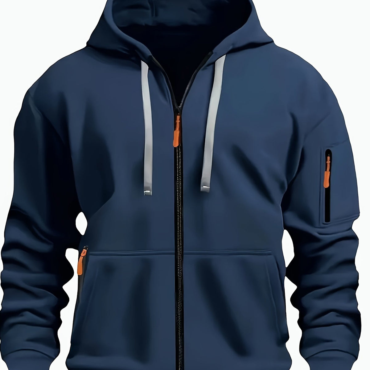 Heren Zip Hoodie met Mouwzak Marineblauw