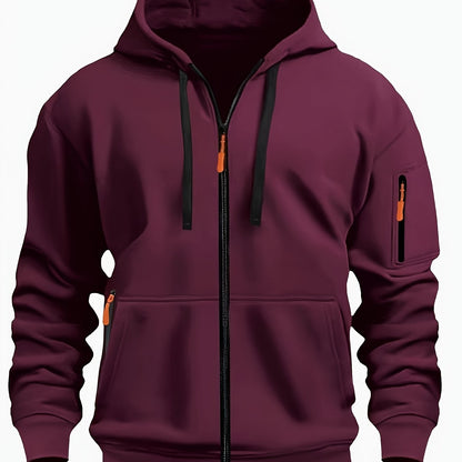 Heren Zip Hoodie met Mouwzak Bordeaux