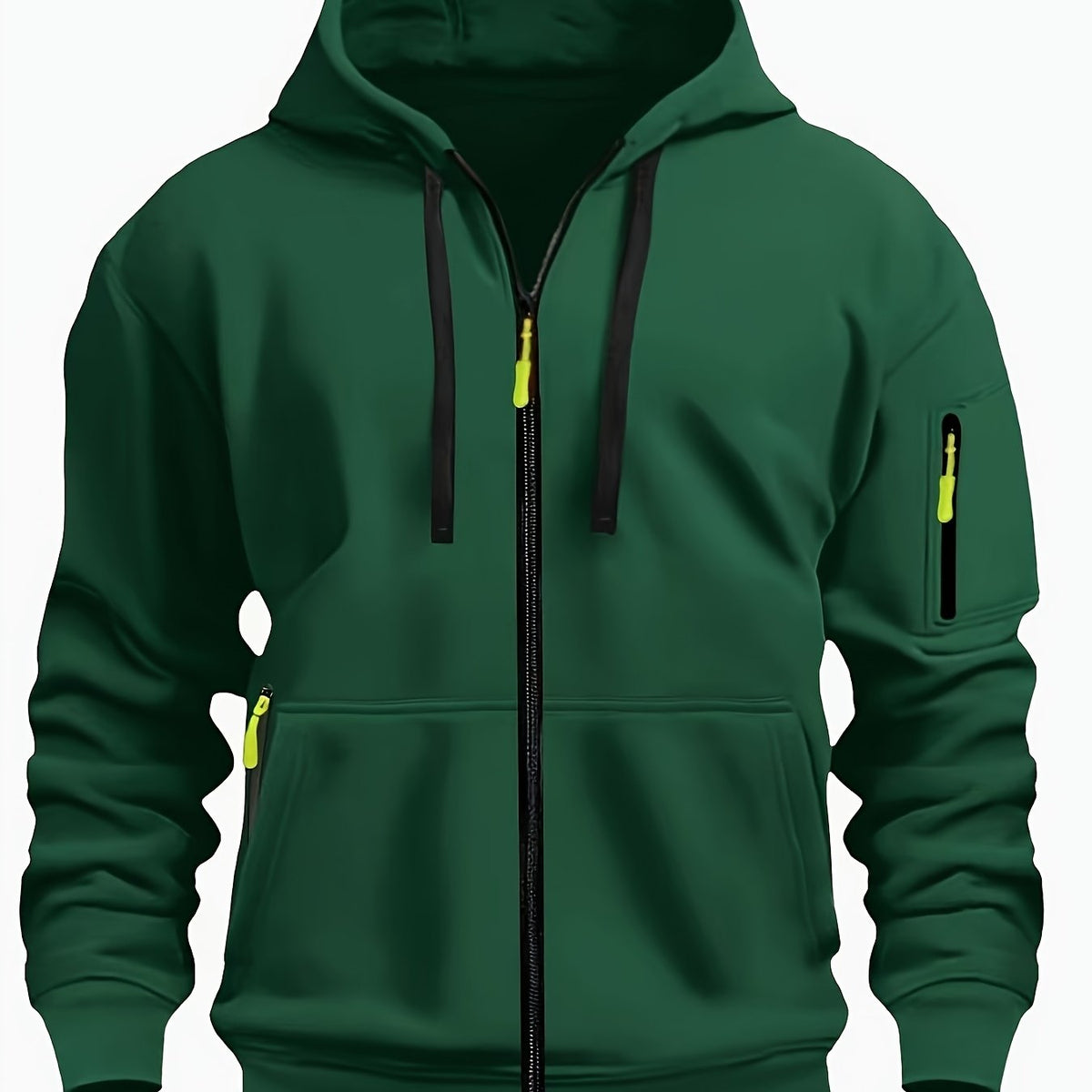 Heren Zip Hoodie met Mouwzak Donkergroen