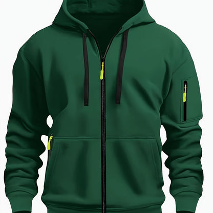 Heren Zip Hoodie met Mouwzak Donkergroen