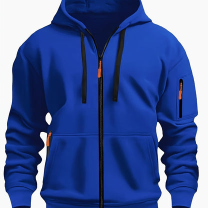 Heren Zip Hoodie met Mouwzak Koningsblauw