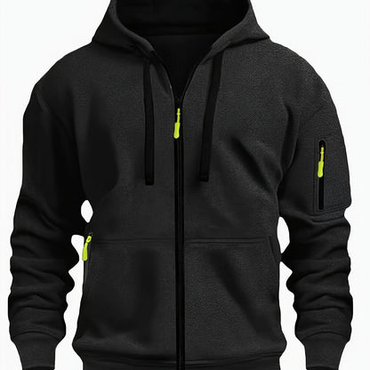 Heren Zip Hoodie met Mouwzak Zwart