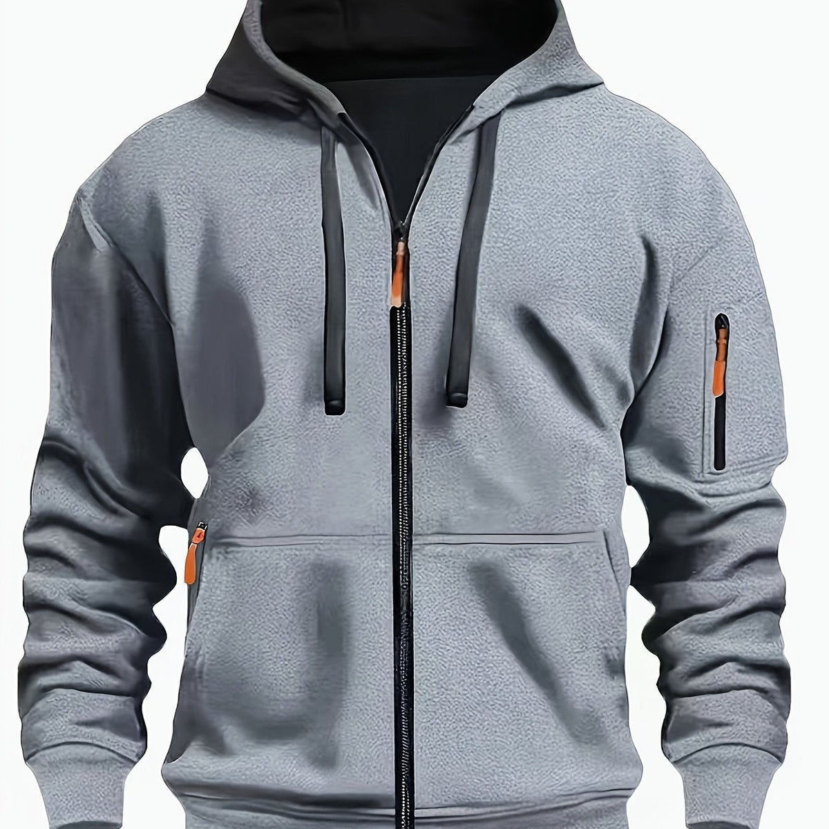 Heren Zip Hoodie met Mouwzak Lichtgrijs