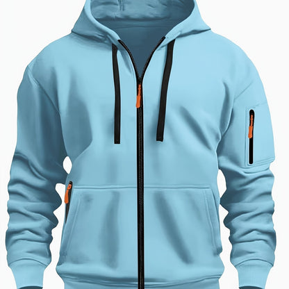 Heren Zip Hoodie met Mouwzak Hemelsblauw