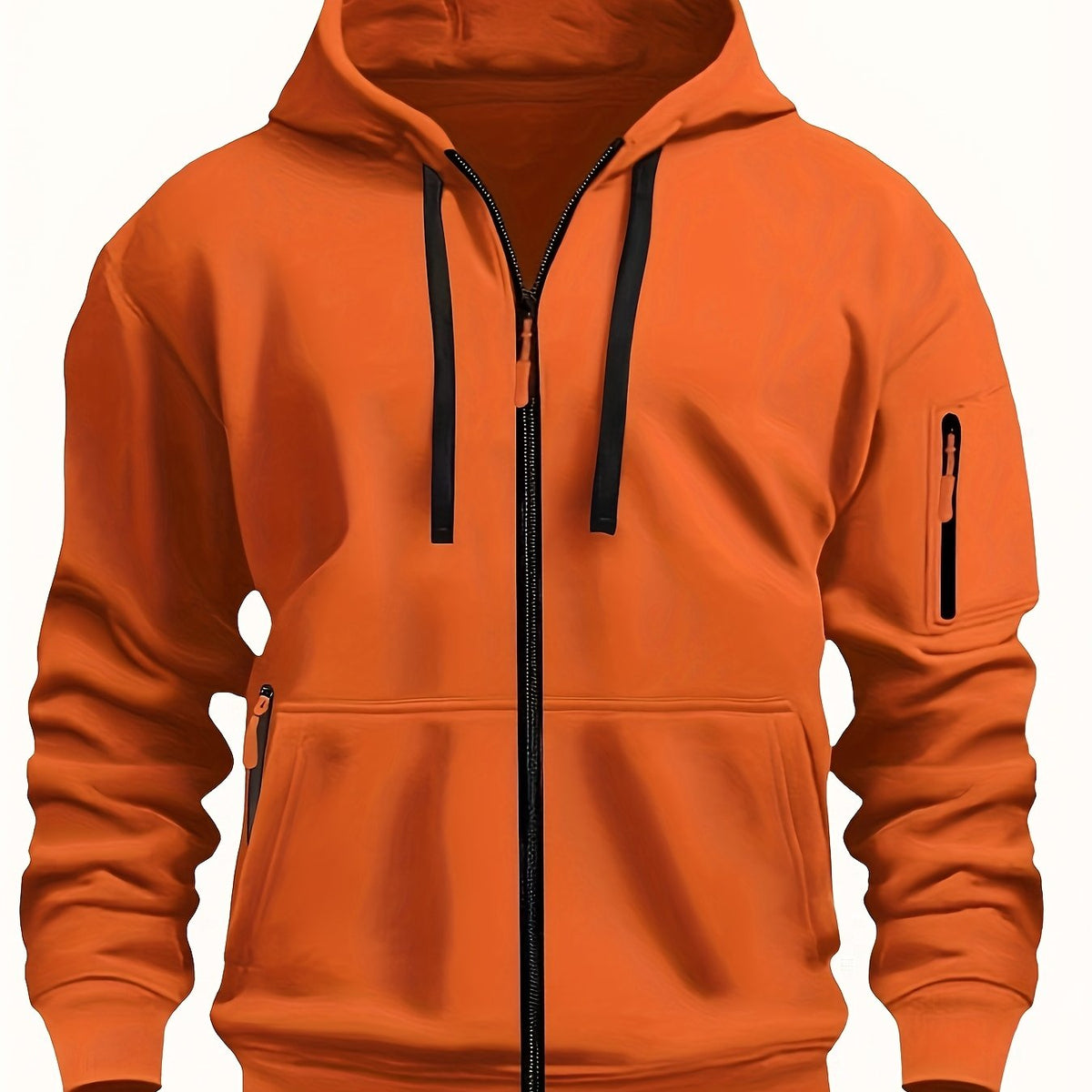 Heren Zip Hoodie met Mouwzak Oranjerood