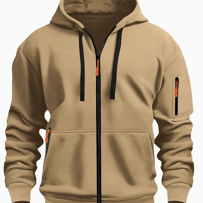 Heren Zip Hoodie met Mouwzak Khaki