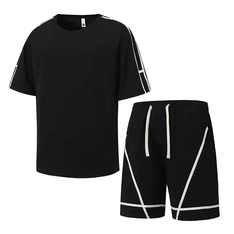 Heren Zomerset Oversized T-shirt en Shorts met Contraststrepen