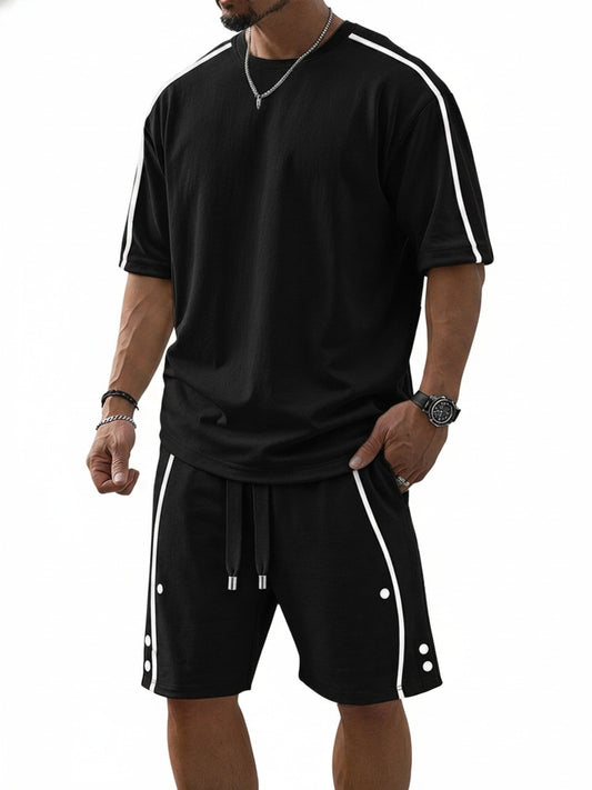 Heren Zomerset Oversized T-shirt en Shorts met Contraststrepen