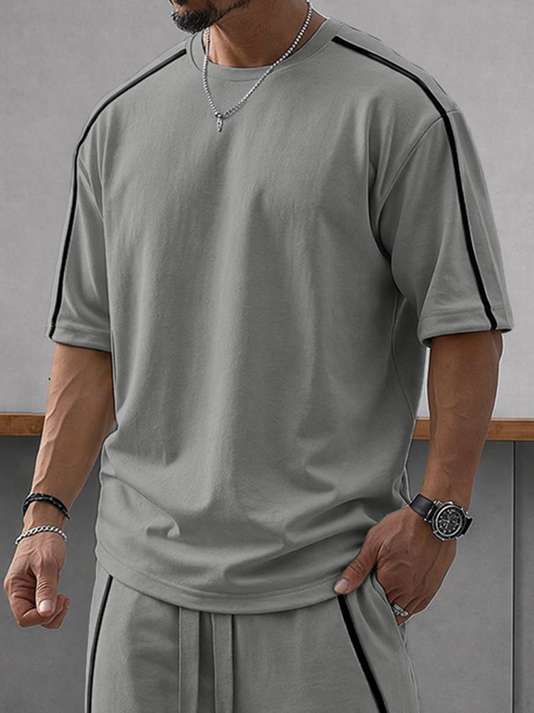 Heren Zomerset Oversized T-shirt en Shorts met Contraststrepen