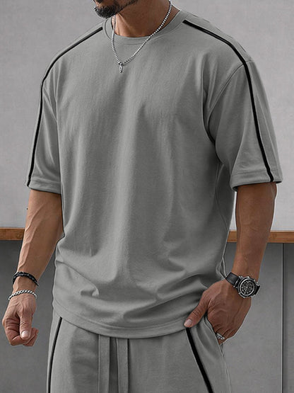 Heren Zomerset Oversized T-shirt en Shorts met Contraststrepen