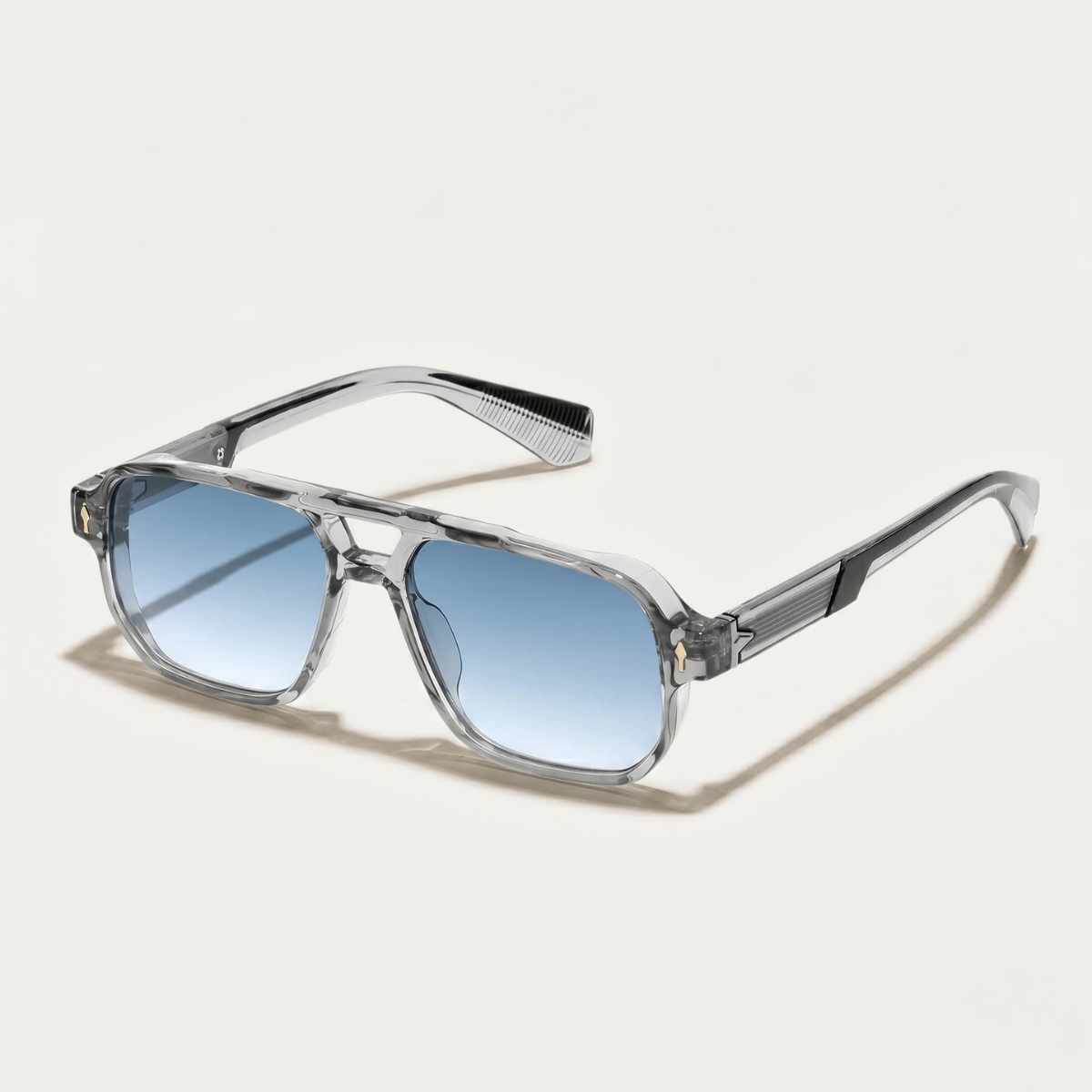 Heren Zonnebril Aviator met Transparant Montuur en Dubbele Brug