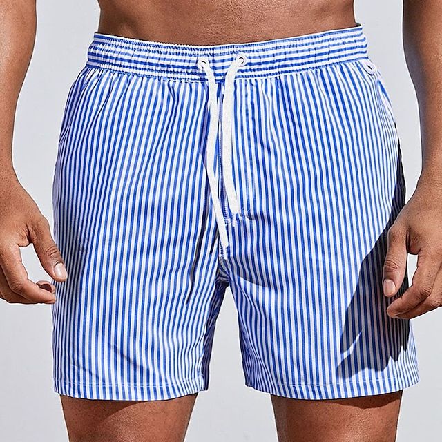 Heren Zwemshort met Verticale Strepen en Trekkoord Blauw
