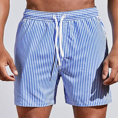 Heren Zwemshort met Verticale Strepen en Trekkoord Blauw