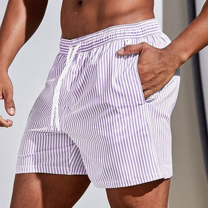 Heren Zwemshort met Verticale Strepen en Trekkoord Paars