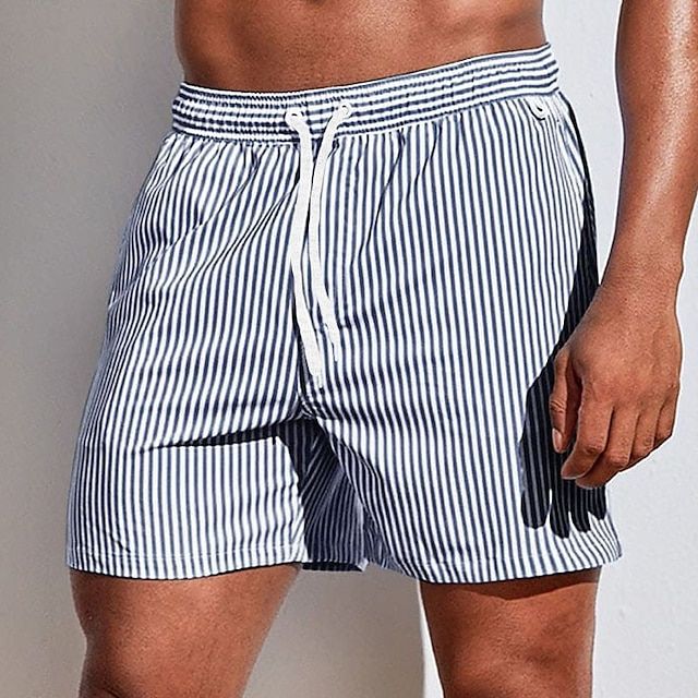 Heren Zwemshort met Verticale Strepen en Trekkoord Grijs
