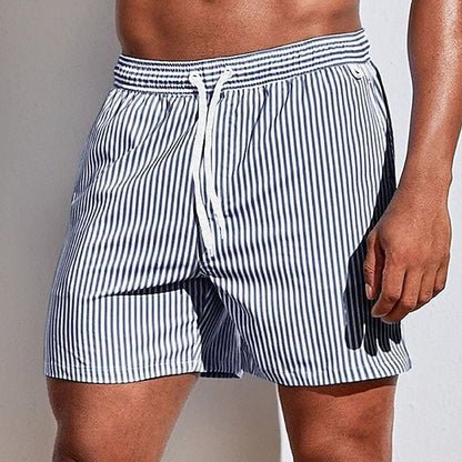 Heren Zwemshort met Verticale Strepen en Trekkoord Grijs