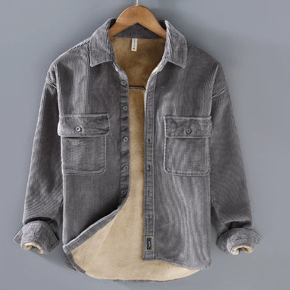 Heren Corduroy Overhemdjack Gevoerd Grijs