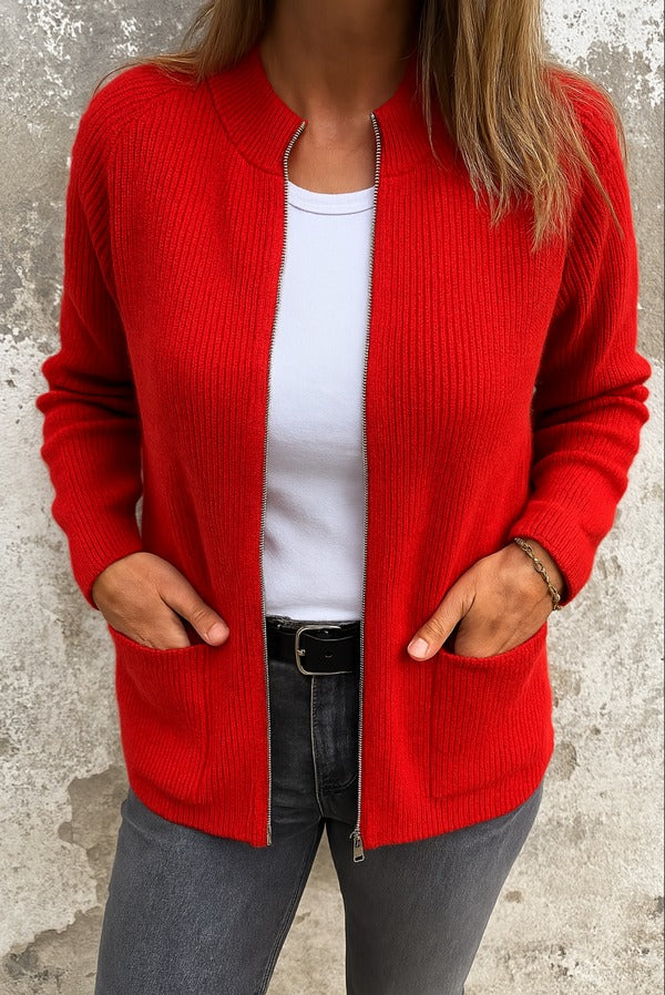 Dames Vest met Rits van Zachte Stof Rood