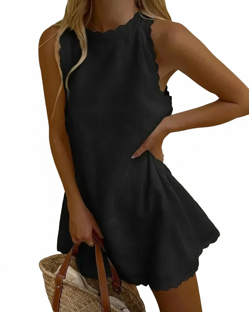 Mouwloze Mini Jurk met Festonrand