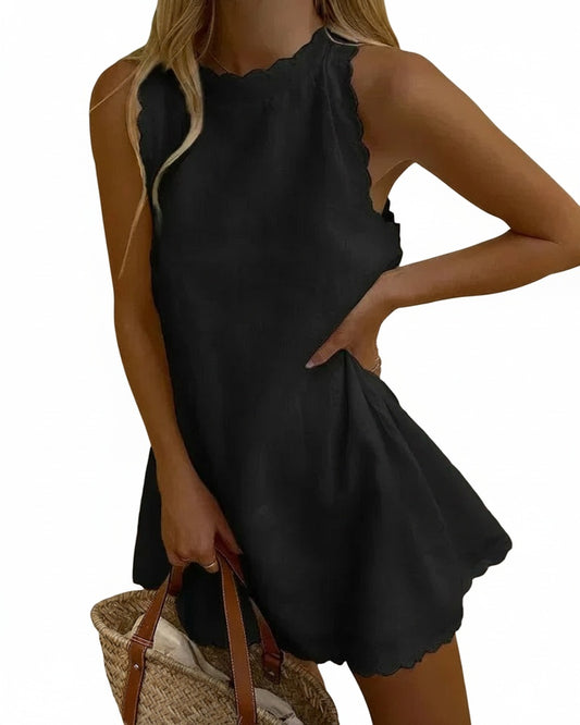 Mouwloze Mini Jurk met Festonrand