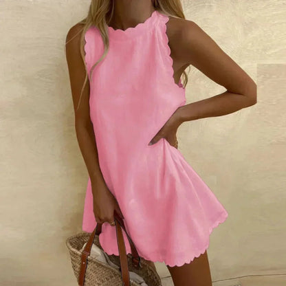 Mouwloze Mini Jurk met Festonrand