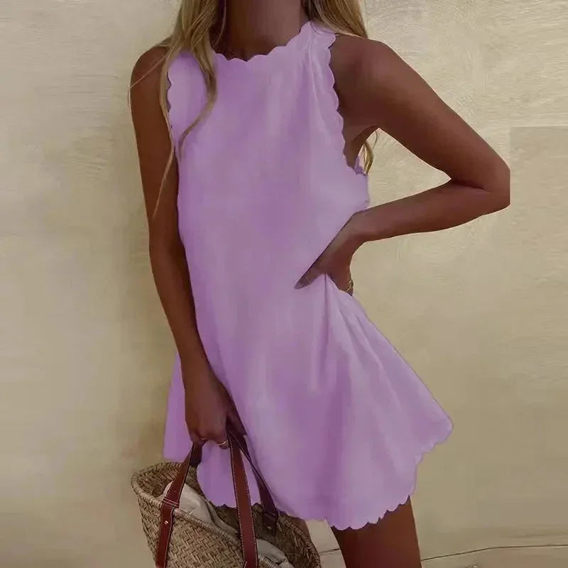 Mouwloze Mini Jurk met Festonrand