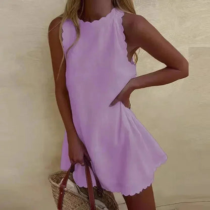 Mouwloze Mini Jurk met Festonrand