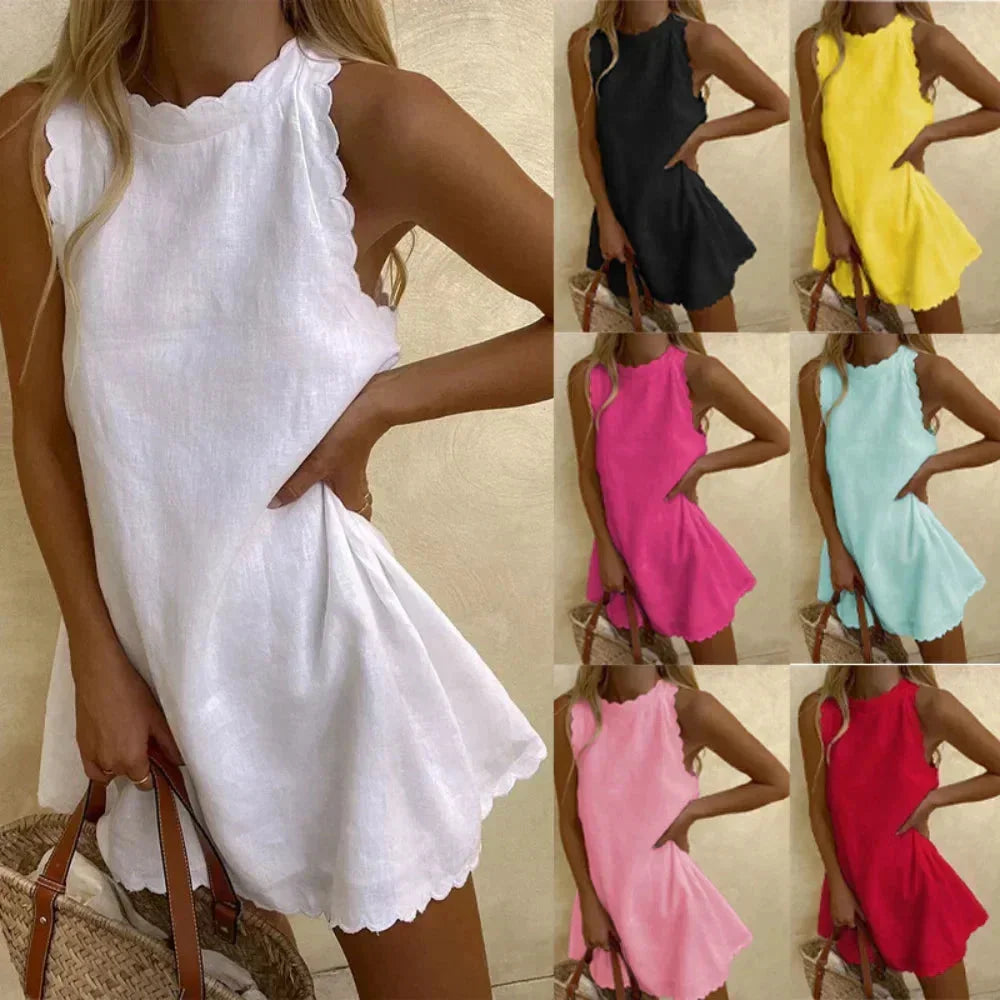 Mouwloze Mini Jurk met Festonrand