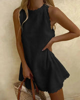 Mouwloze Mini Jurk met Festonrand