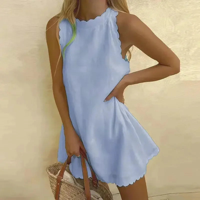 Mouwloze Mini Jurk met Festonrand