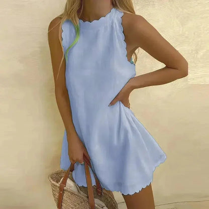Mouwloze Mini Jurk met Festonrand