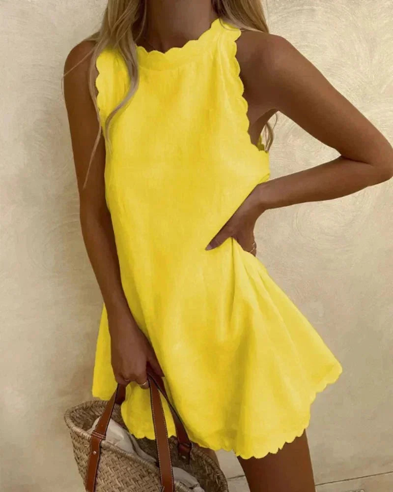 Mouwloze Mini Jurk met Festonrand