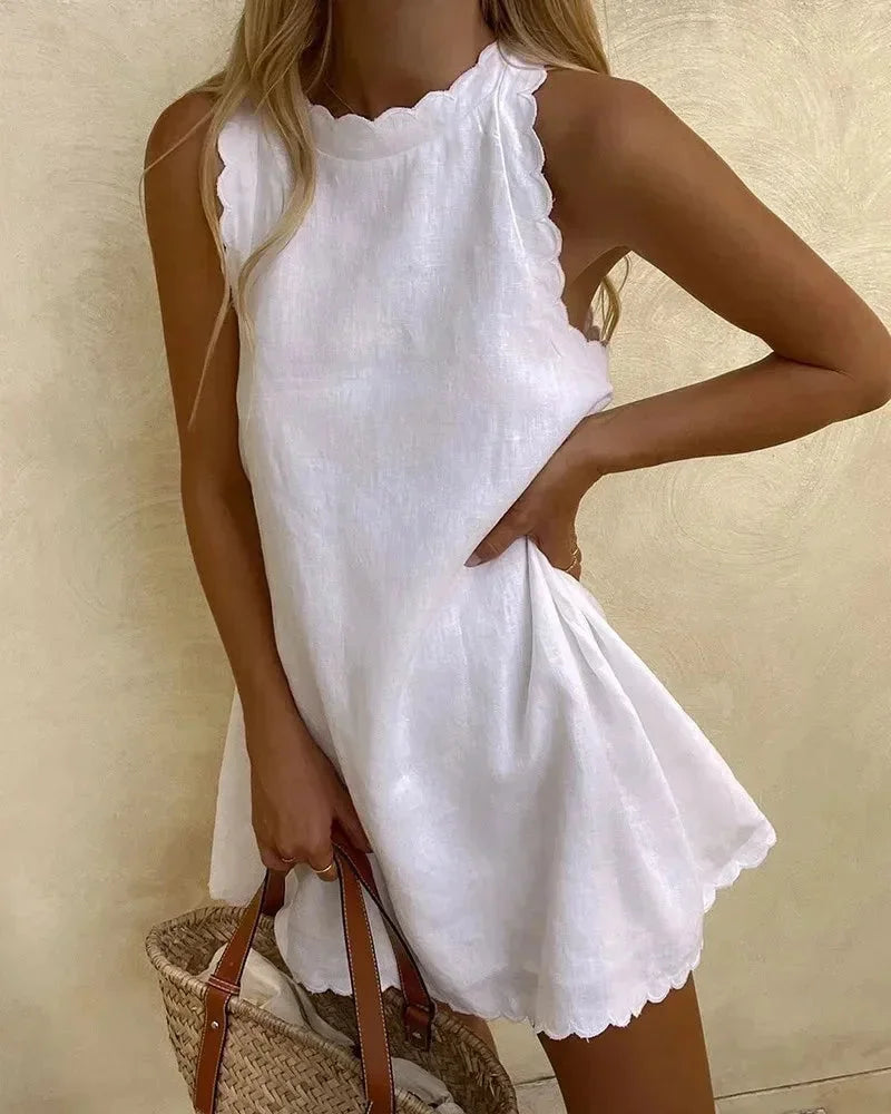 Mouwloze Mini Jurk met Festonrand