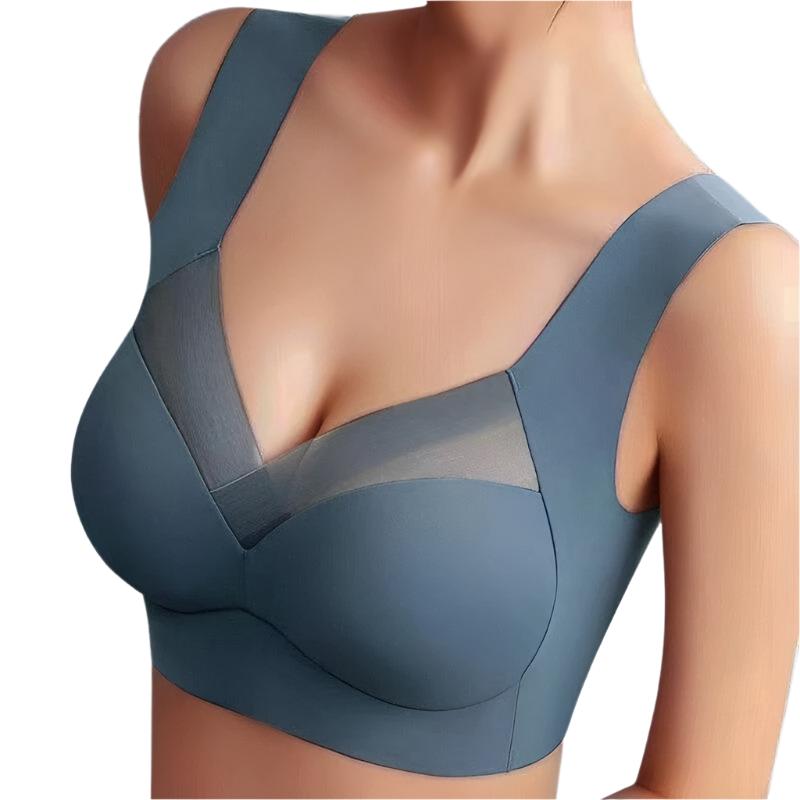 Naadloze Push-up Bra met Brede Banden en Mesh Detail Donkerblauw