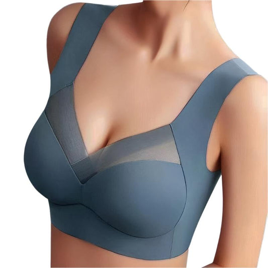 Naadloze Push-up Bra met Brede Banden en Mesh Detail Donkerblauw