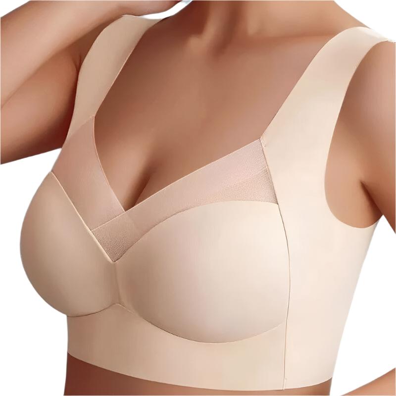 Naadloze Push-up Bra met Brede Banden en Mesh Detail Beige