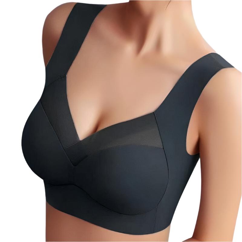 Naadloze Push-up Bra met Brede Banden en Mesh Detail Zwart